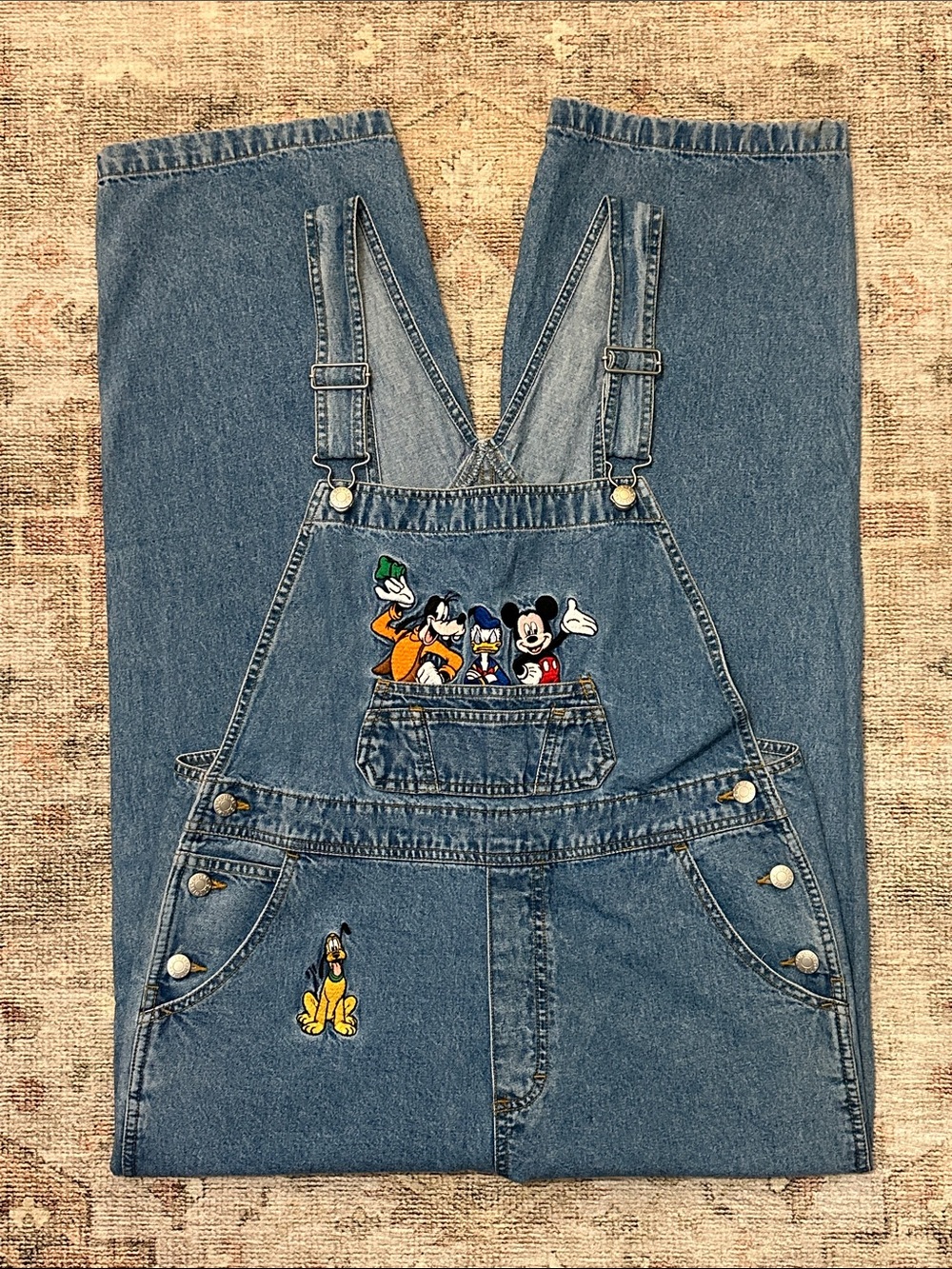 Woman’s The Disney Catalog Embroidered Mickey Mouse & Friends Blue Jean Overalls